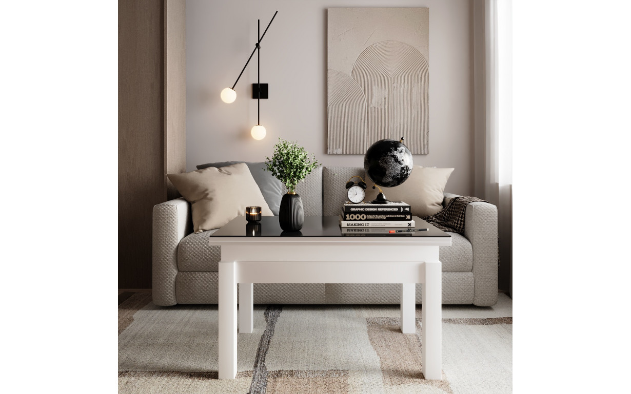 Стіл-трансформер B-Fly Glass Білий діамант/Графіт скло - Фото_1