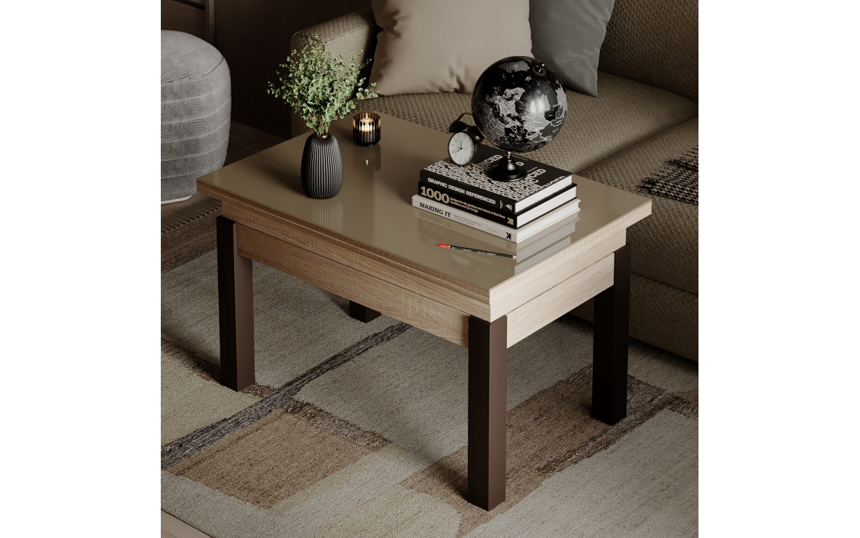 Стіл-трансформер B-Fly Glass Дуб сонома/с-бежеве скло - Фото