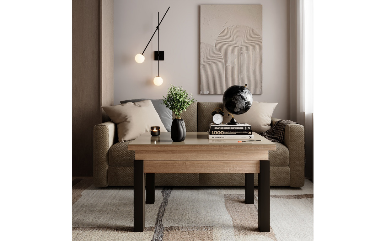 Стіл-трансформер B-Fly Glass Дуб сонома/с-бежеве скло - Фото_1