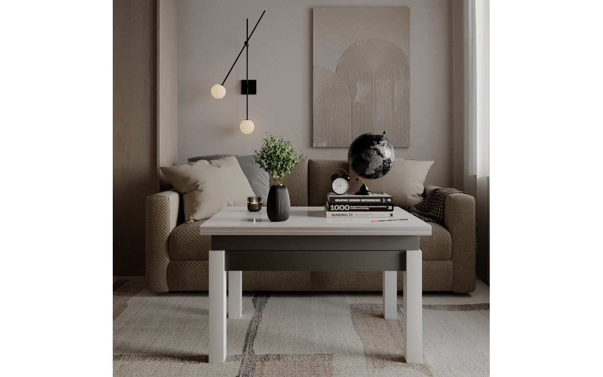 Стіл-трансформер B-Fly Glass Графіт/біле скло - Фото_1