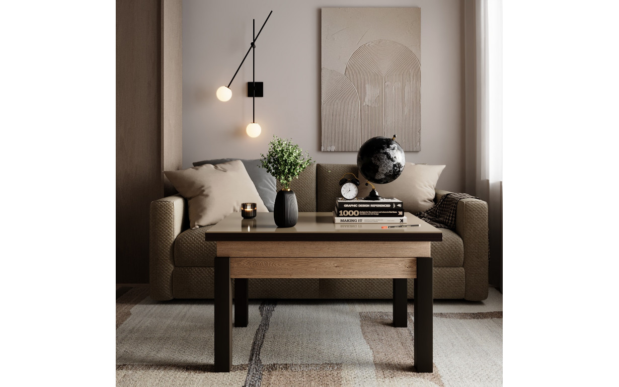 Стіл-трансформер B-Fly Glass Дуб експресів пісочний/с-бежеве скло - Фото_1