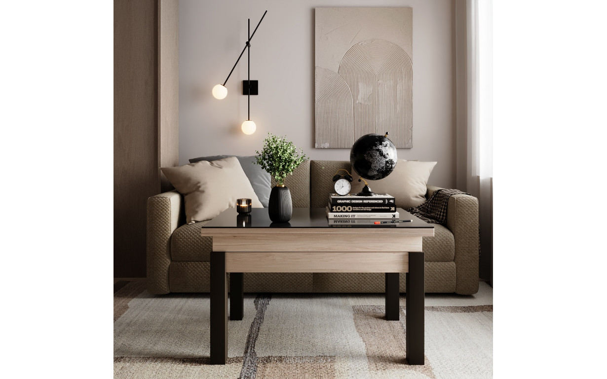 Стол-трансформер B-Fly Glass Гикори Рокфорд Светлый/графит стекло - Фото_1