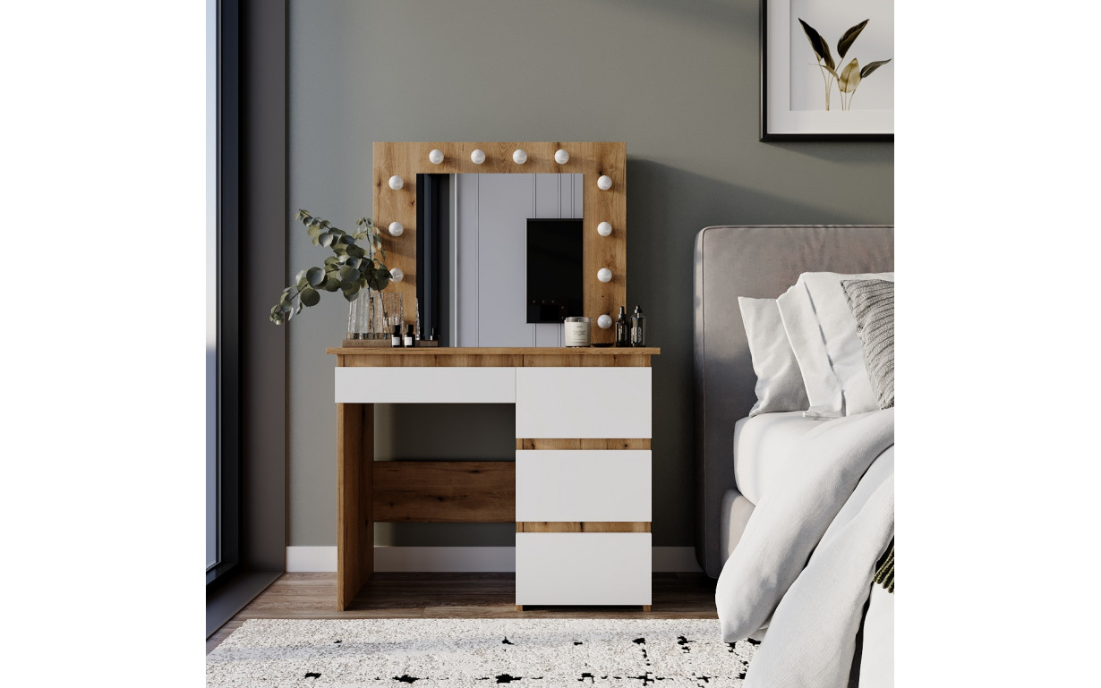 Стіл туалетний Beauty Дуб евок/Білий діамант - Фото