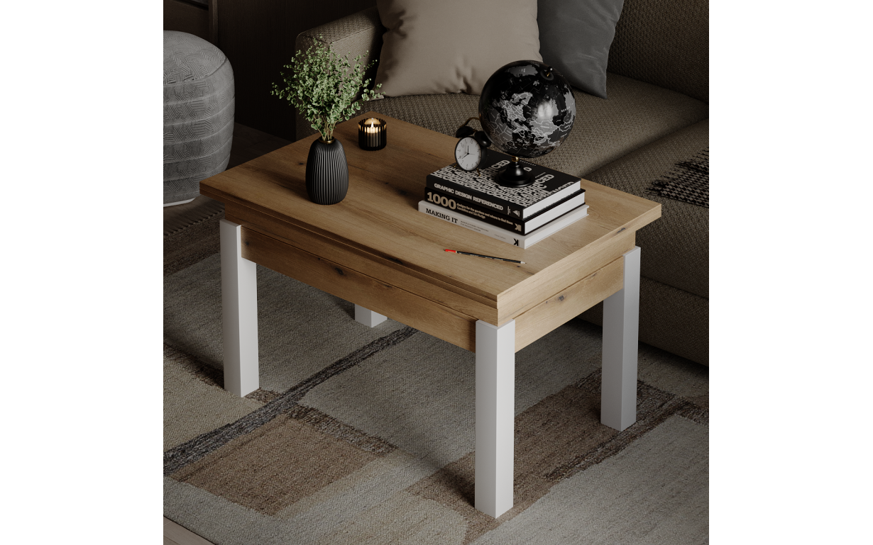 Стіл-трансформер B-Fly Дуб Евок/Білі ноги - Фото_1