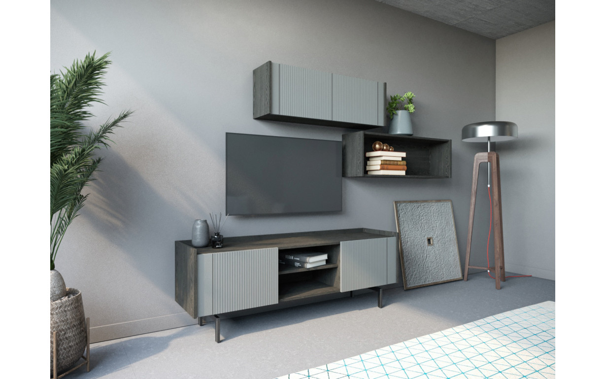 ТВ тумба 3D TV-01 каштан арвадона/сірий софттач - Фото