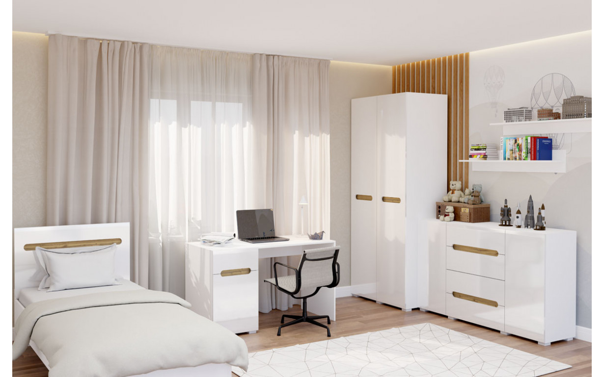 Кровать Бьянко Белый/Дуб апалачи - Фото_1