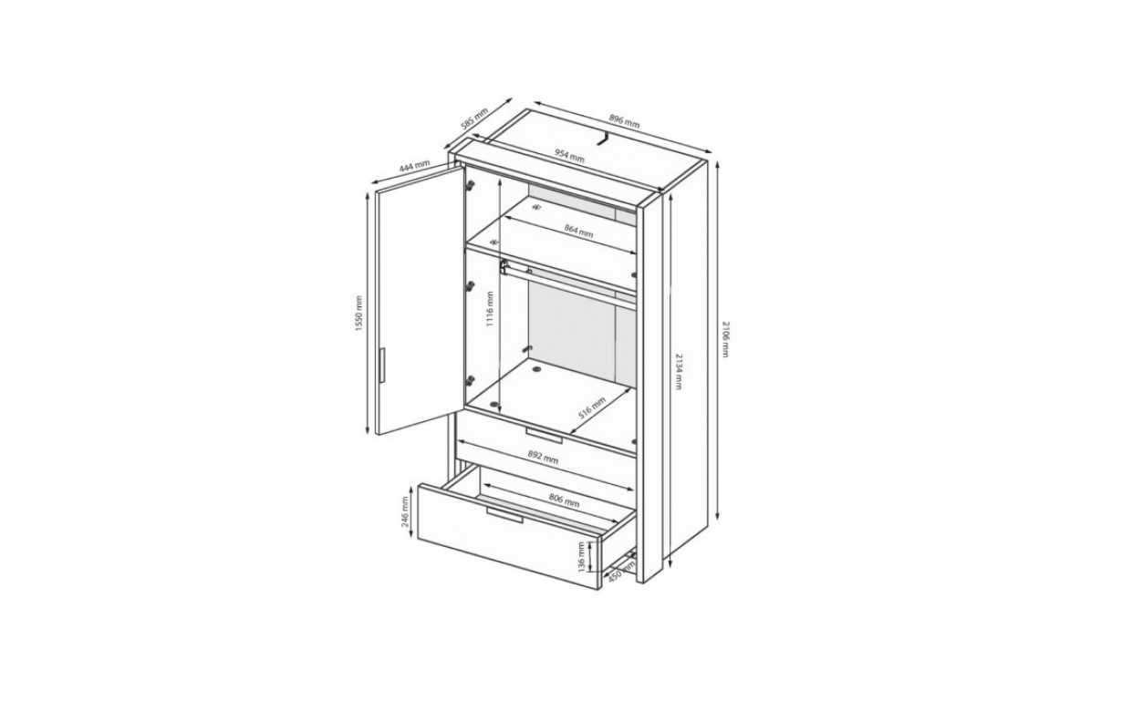 Шкаф Асти 2 дв. 2 ящ. (без зеркал) - Фото_1