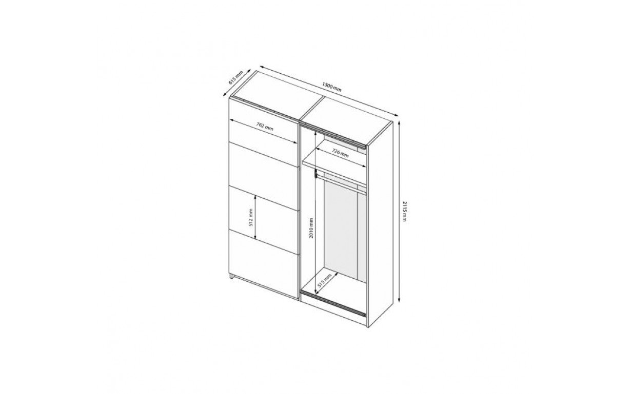 Шафа-купе Міла 1,5х2,1 м (Двері Глянець Білий) - Фото_1
