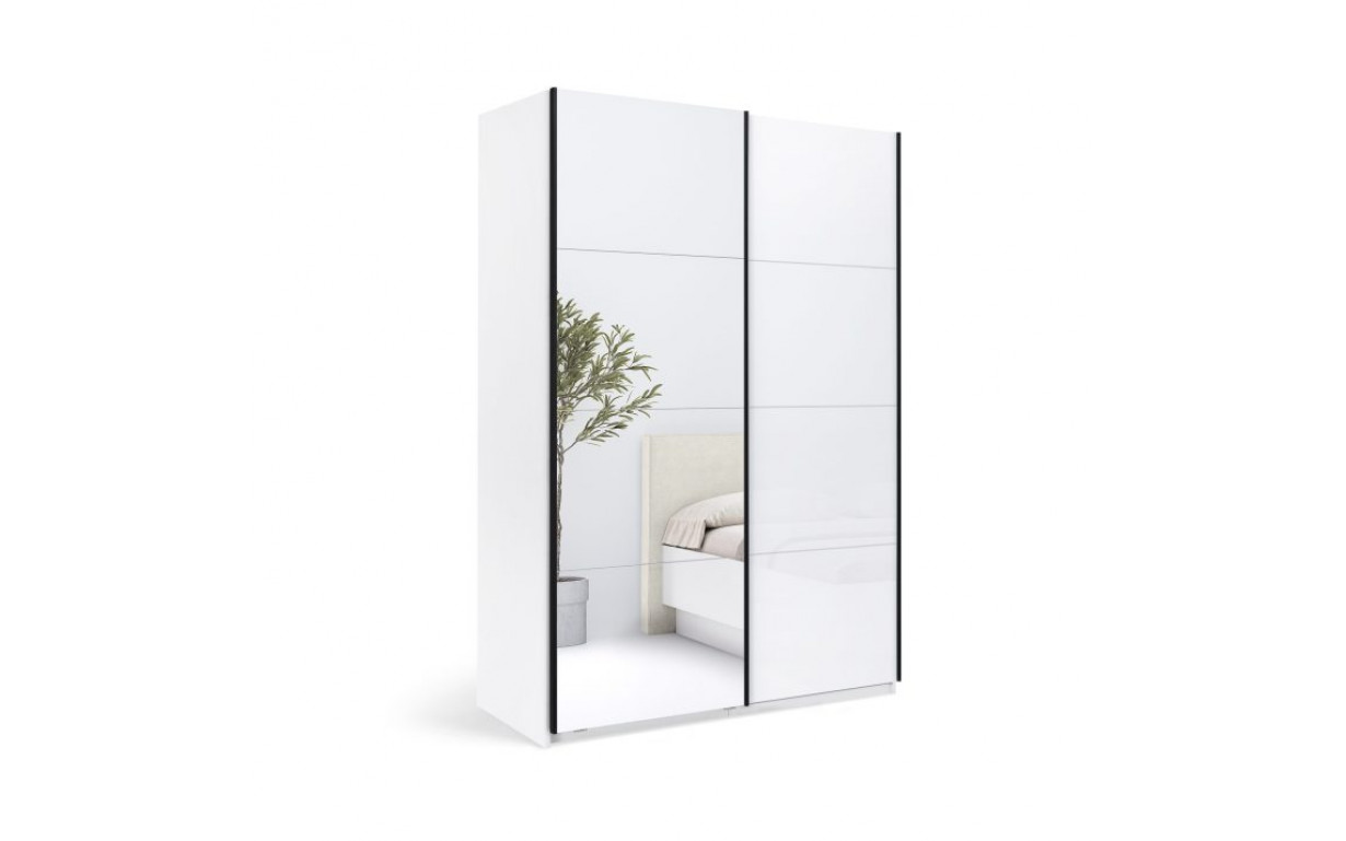 Шафа-купе Міла 1,5х2,1 м (Двері Глянець Білий/Дзеркало) - Фото