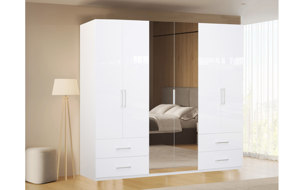 Шкаф 6 дв. 4 шх. Альба (Глянцевый Белый) - Фото