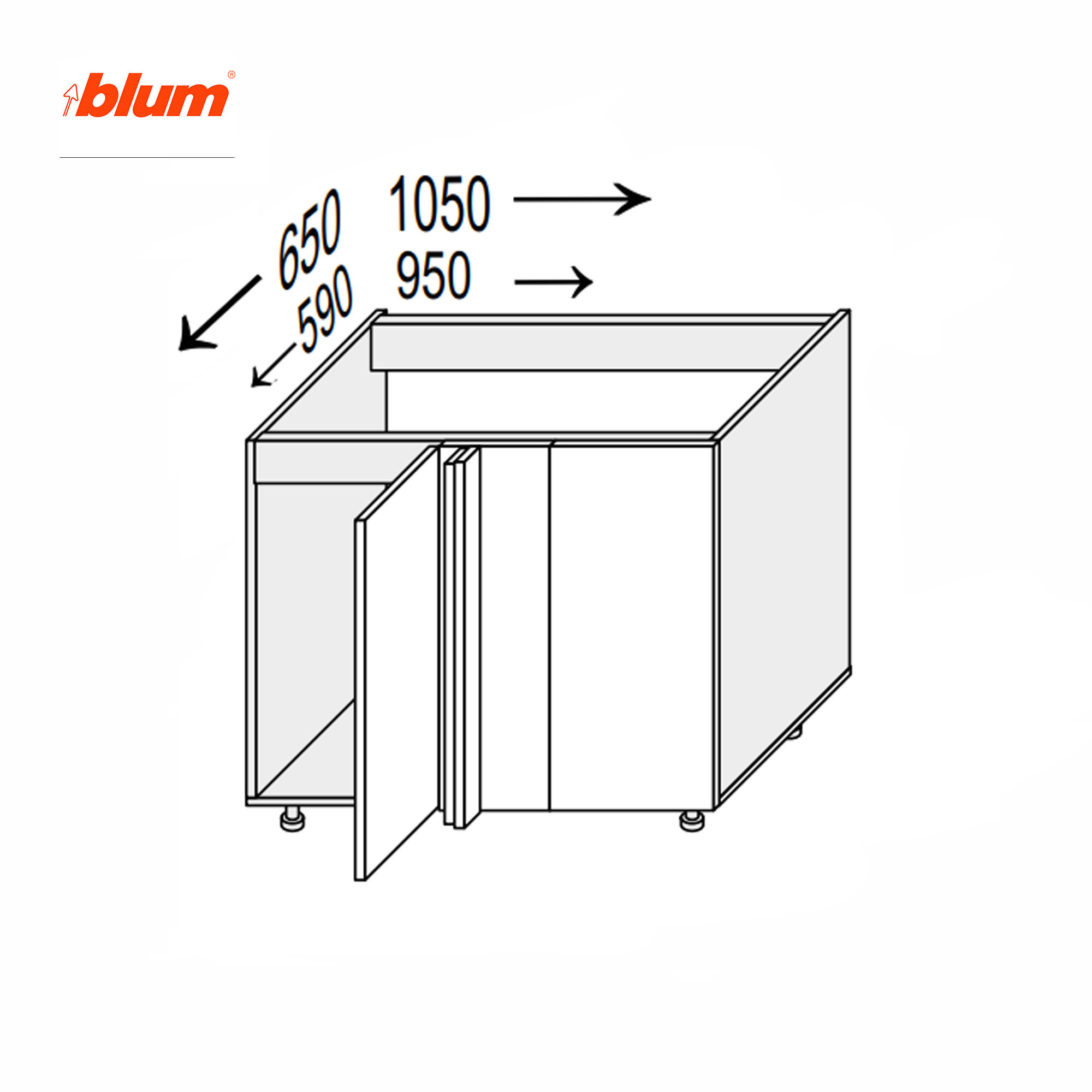 Кухонная секция Мэри нижняя УголН 90° 1050х650/820 1дв Pro Blum - Фото