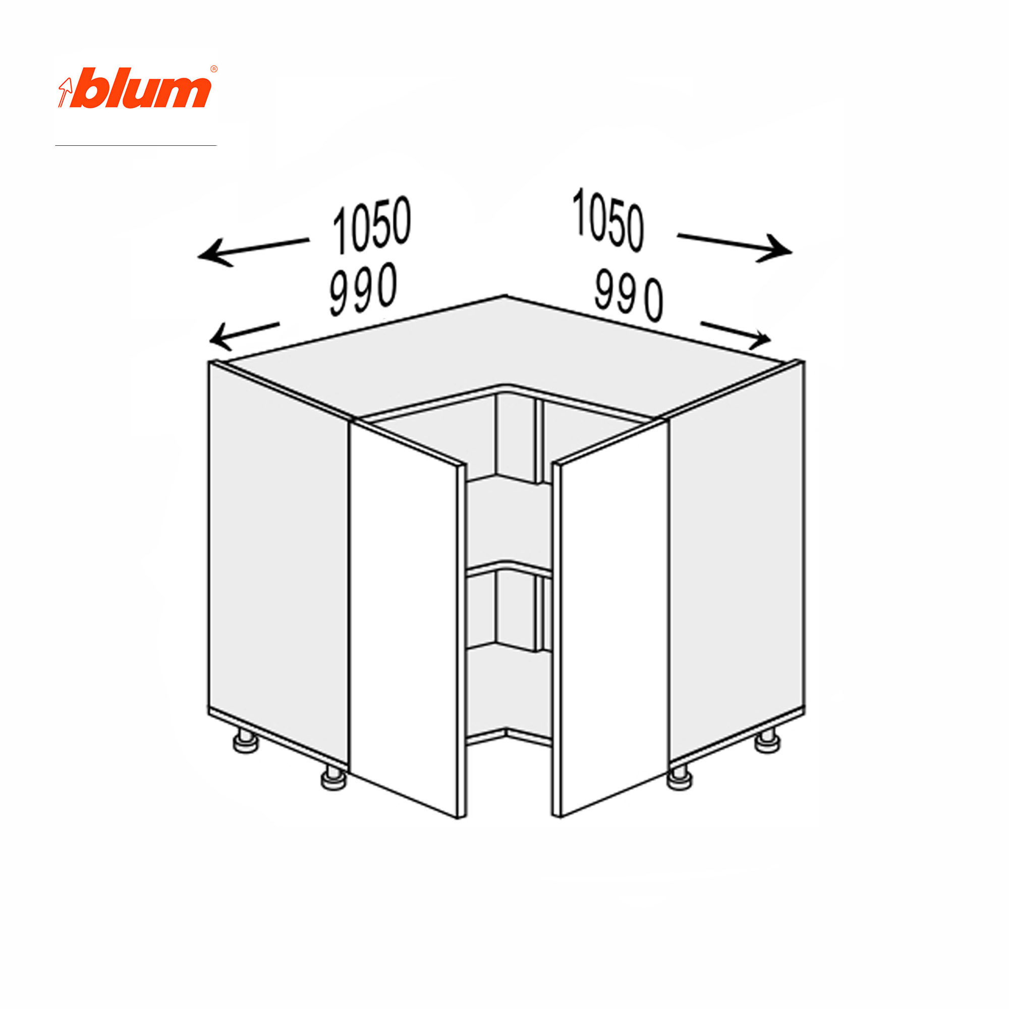 Кухонная секция Мэри нижняя УголН 90° 1050х1050/820 2дв Pro Blum - Фото