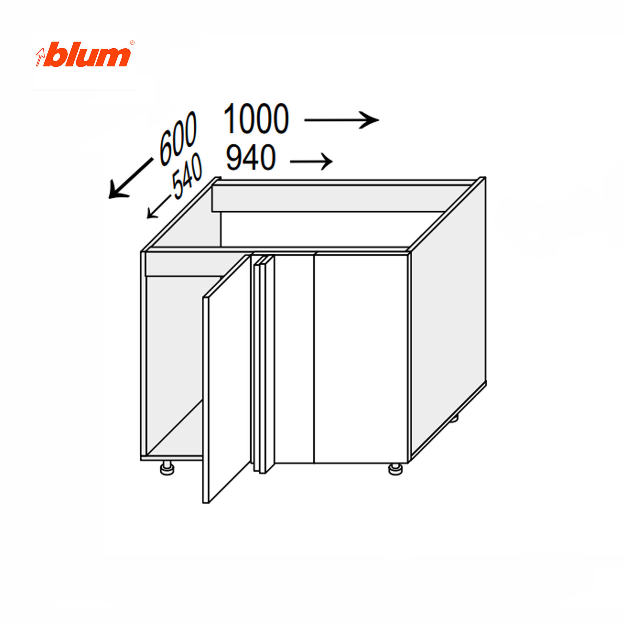 Кухонная секция Мэри нижняя УголН 90° 1000х600/820 1дв Pro Blum - Фото