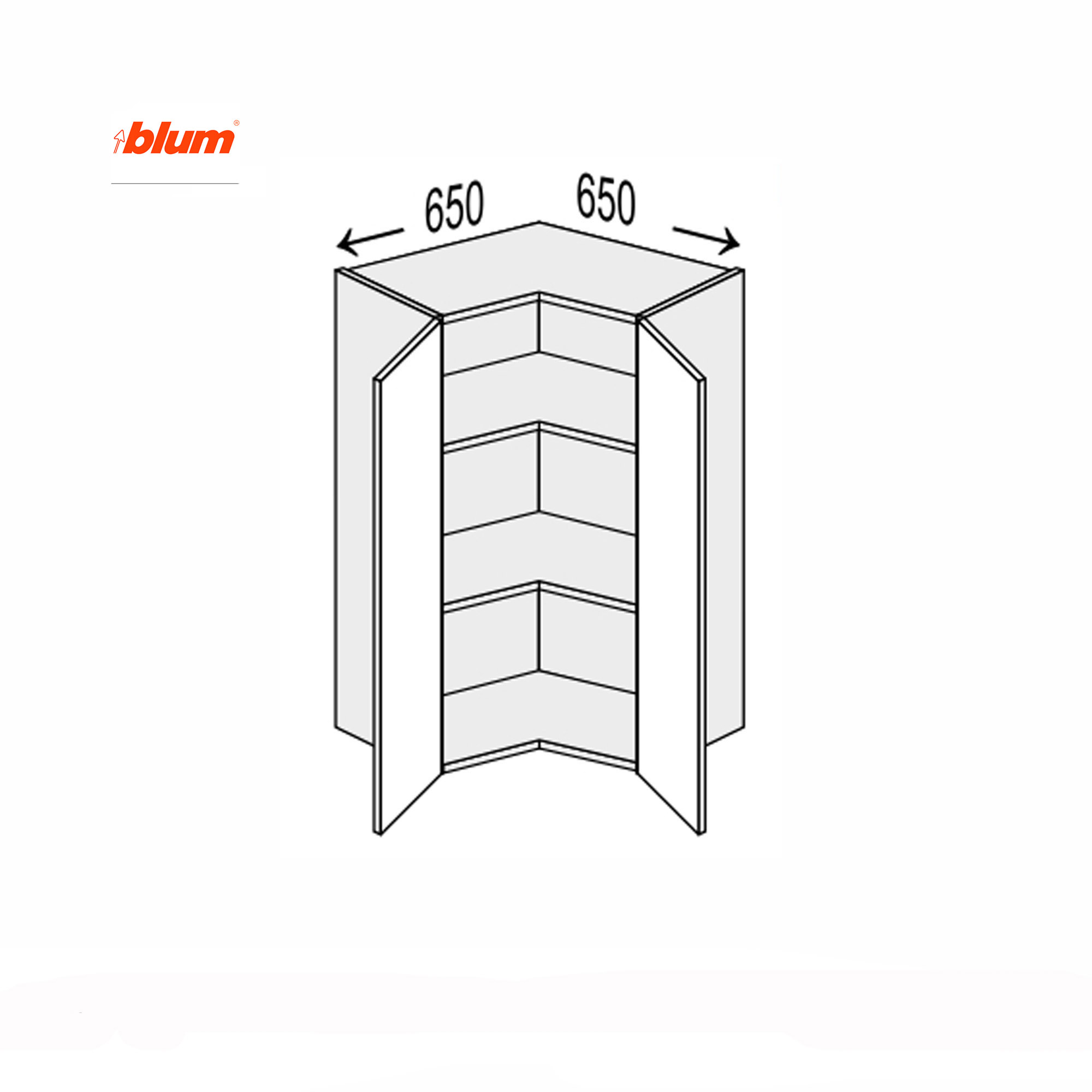 Кухонная секция Мэри верхняя УголВ 90° 650х650/900 2дв Pro Blum - Фото