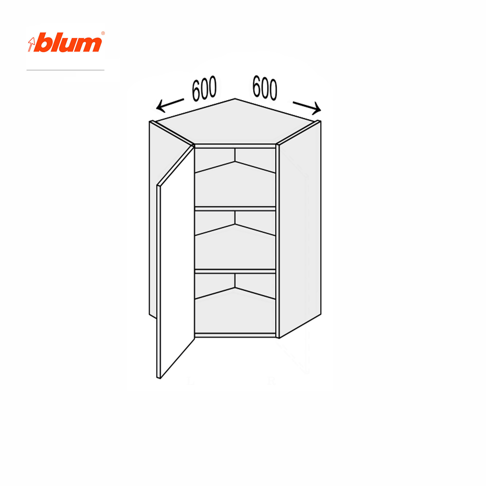Кухонная секция Мэри верхняя УголВ 45° 600х600/900 1дв Pro Blum - Фото