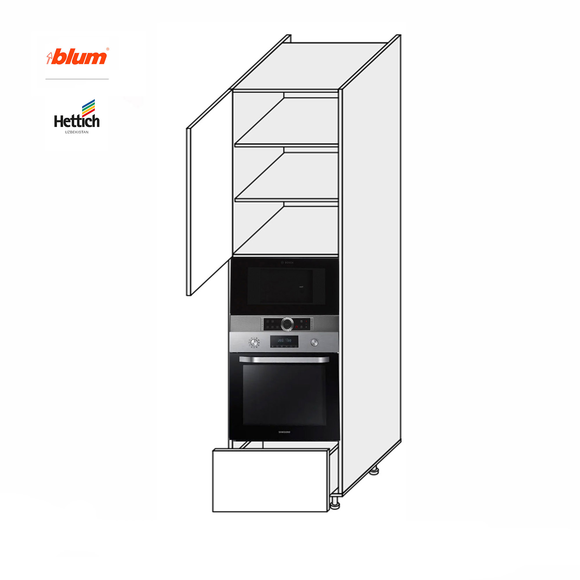 Кухонная секция Мэри пенал 60ПДМ1ШХ/2320 Духовка+Микроволновка Pro Blum+Hettich - Фото