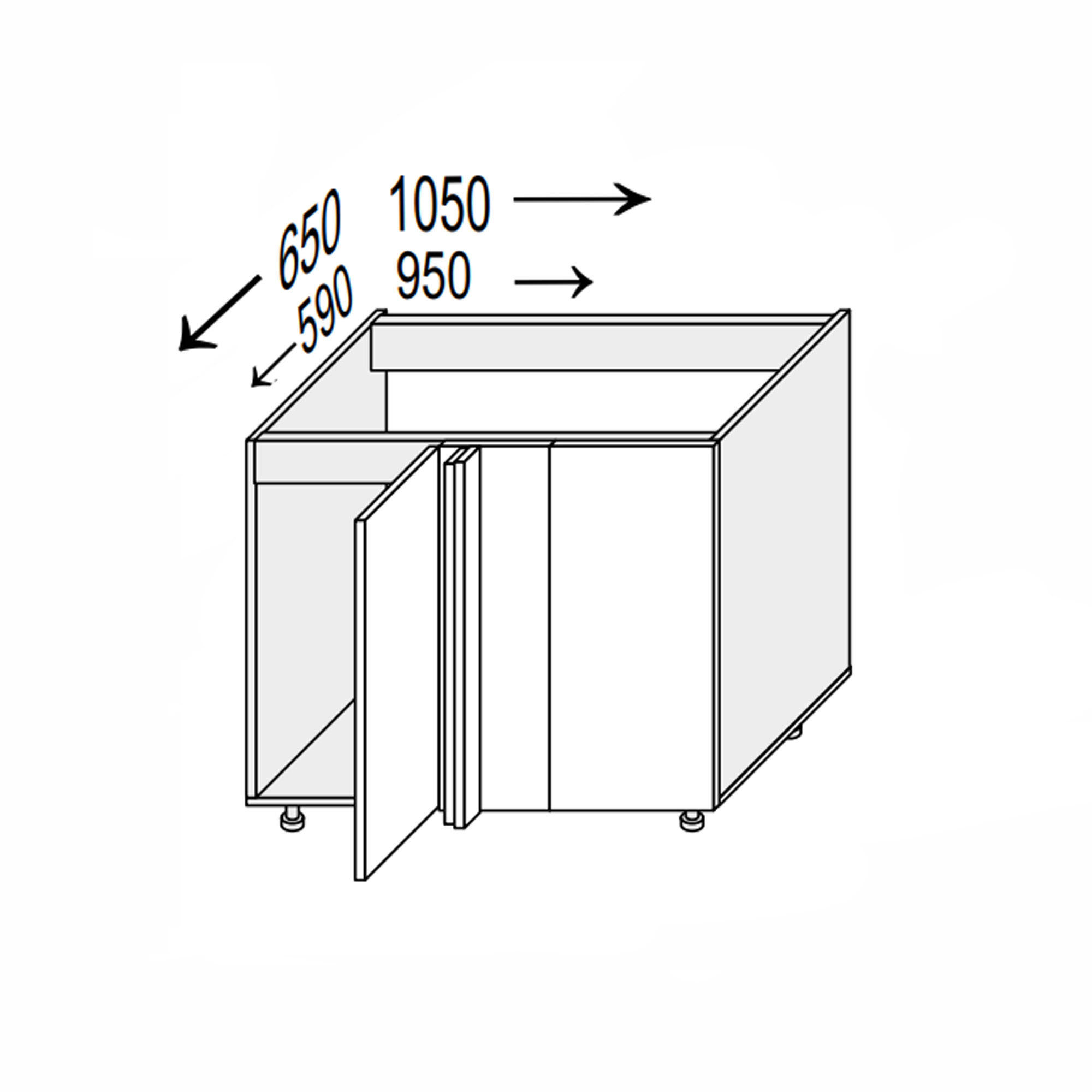 Кухонная секция Валенсия нижняя УголН 90° 1050х650/820 1дв Pro Blum - Фото