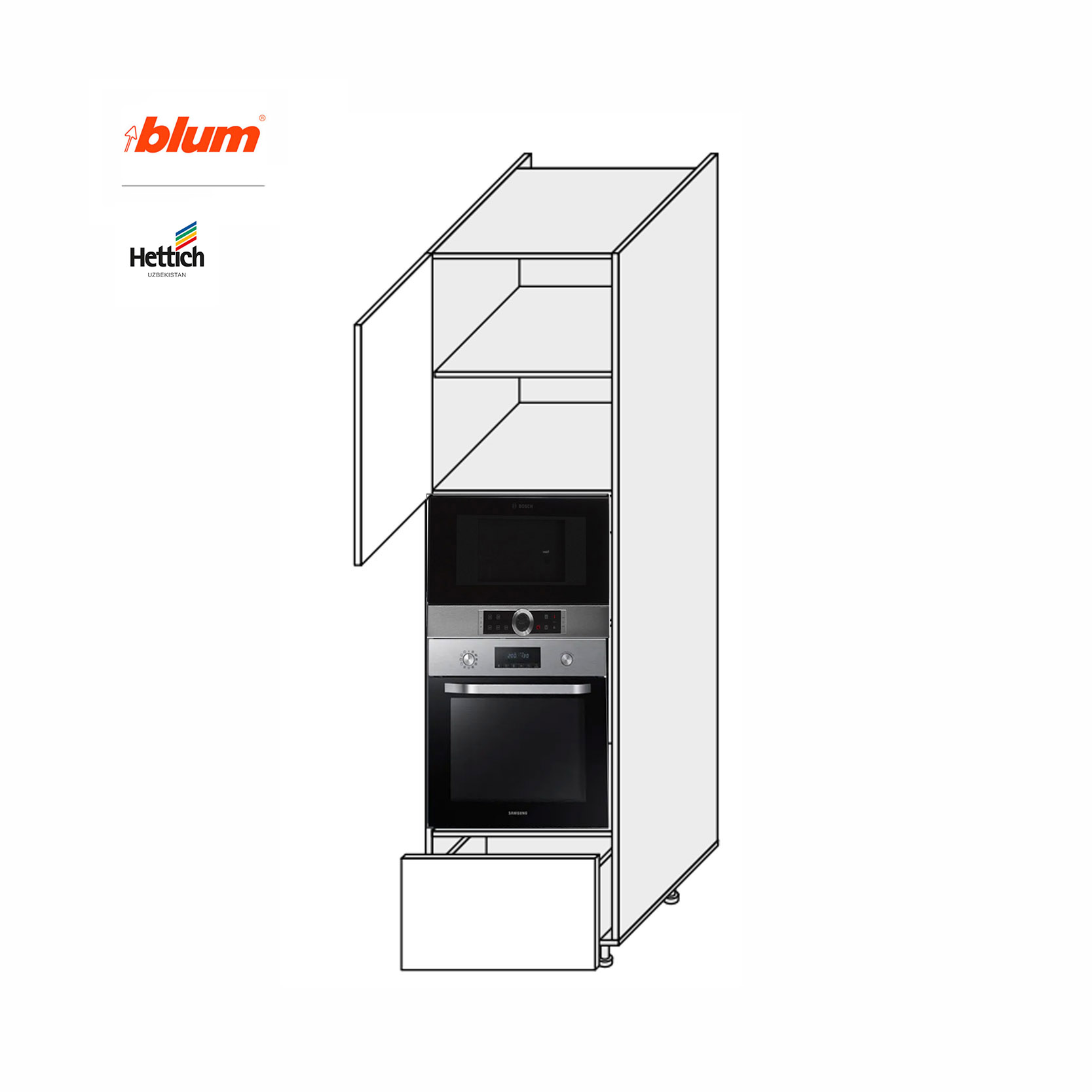 Кухонная секция Валенсия пенал 60ПДМ1ШХ/2140 Духовка+Микроволновка Pro Blum+Hettich - Фото