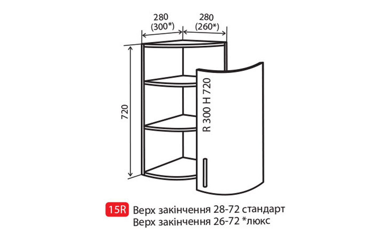 Кухонная секция Кредо Luxe верхняя №15R - Фото
